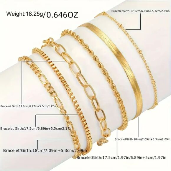 "Jovie" 6 Strand Gold Bracelet Stacker Set - Picture 3 of 3